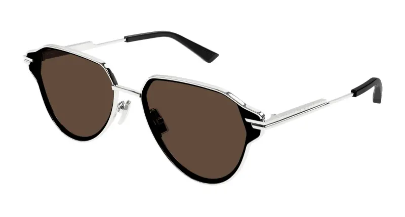 Unisex BV1271S 004 Occhiali da sole Metallo Argento Marrone Geometrica Normale