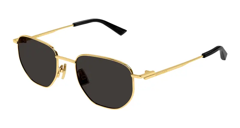 Bottega Veneta Unisex BV1301S 001 Occhiali da sole Metallo Oro Grigio Rotonda