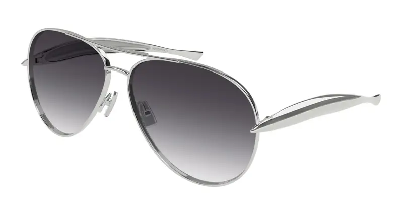 Bottega Veneta Unisex BV1305S 008 Occhiali da sole Metallo Argento Grigio Pilot