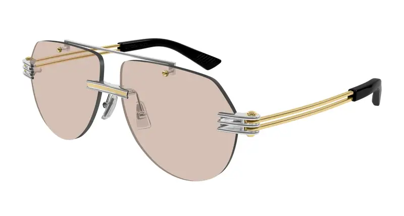 Bottega Veneta Unisex BV1342S 002 Occhiali da sole Metallo Argento Marrone Pilot