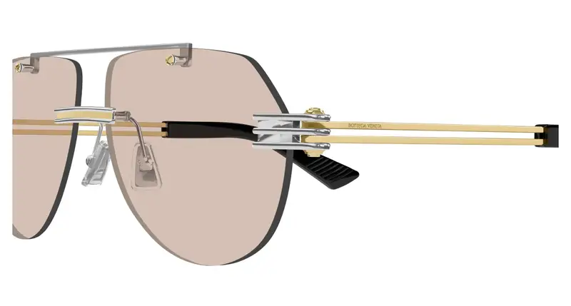 Bottega Veneta Unisex BV1342S 002 Occhiali da sole Metallo Argento Marrone Pilot miniatura 2