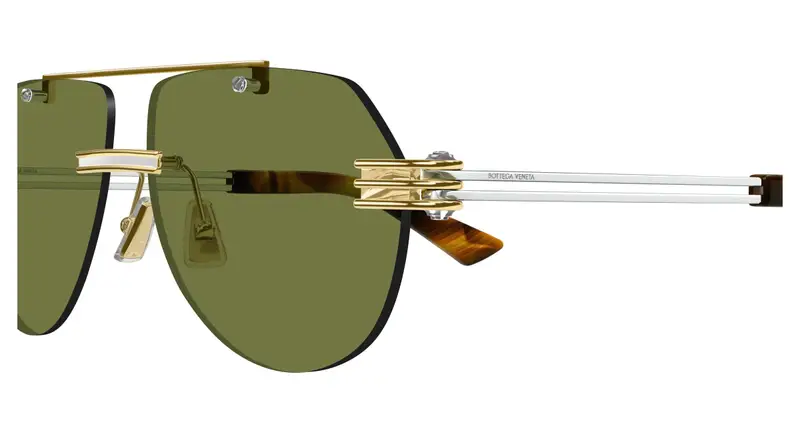 Bottega Veneta Unisex BV1342S 003 Occhiali da sole Metallo Oro Verde Pilot miniatura 2