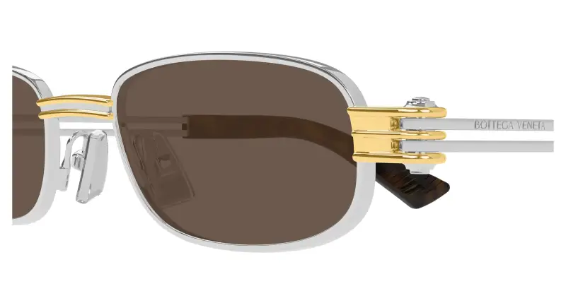 Unisex BV1381S 001 Occhiali da sole Metallo Argento Marrone Squadrata miniatura 3