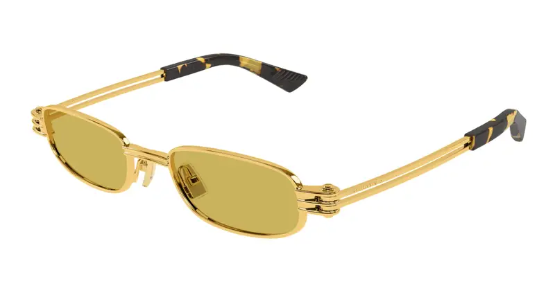 Bottega Veneta Unisex BV1381S 002 Occhiali da sole Metallo Oro Giallo Squadrata
