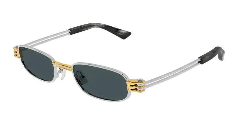 Unisex BV1381S 003 Occhiali da sole Metallo Argento Blu Squadrata