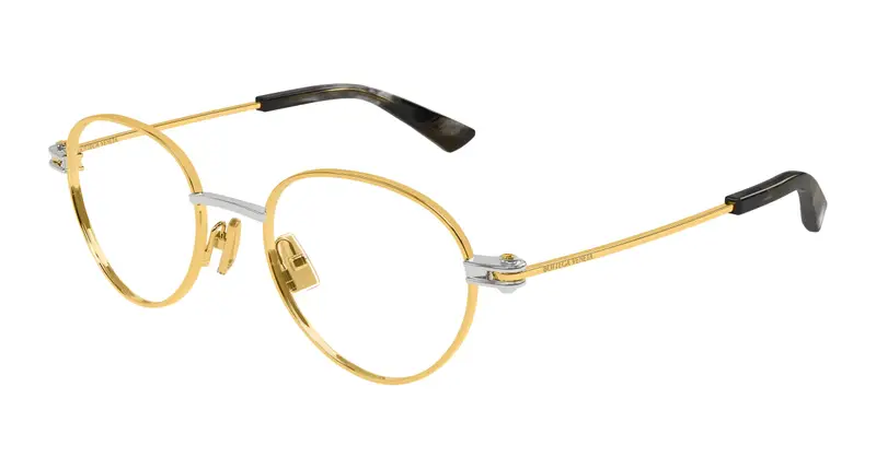 Bottega Veneta Unisex BV1382O 002 Montature da vista Metallo Oro Trasparente Rotonda