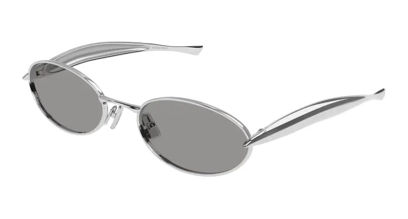 Unisex BV1386S 007 Occhiali da sole Metallo Argento Grigio Rotonda