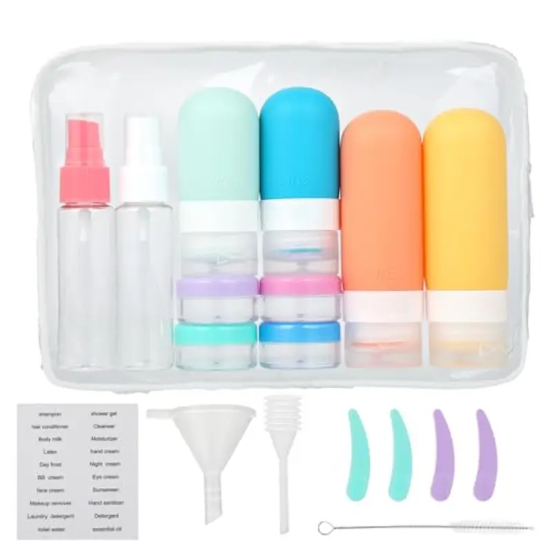 Bottiglie da Viaggio in Silicone Set - 18 Pezzi Contenitori da Viaggio - Kit da Viaggio per Aereo - Accessori per Flaconi da Viaggio - Per Shampoo/Liquidi/Lozione