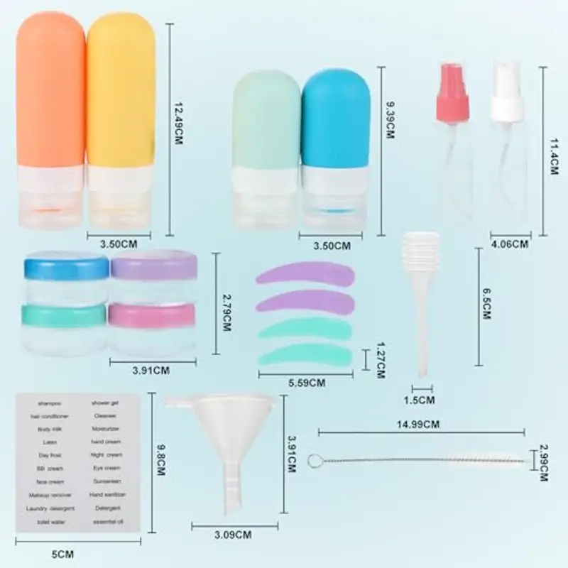 Bottiglie da Viaggio in Silicone Set - 18 Pezzi Contenitori da Viaggio - Kit da Viaggio per Aereo - Accessori per Flaconi da Viaggio - Per Shampoo/Liquidi/Lozione miniatura 2