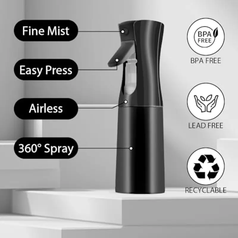 Bottigliette Spray, 200ML Spruzzino Nebulizzatore, Ricaricabile, per Capelli per Acconciature, Piante, Animali Domestici, Pulizia (Nero) miniatura 3