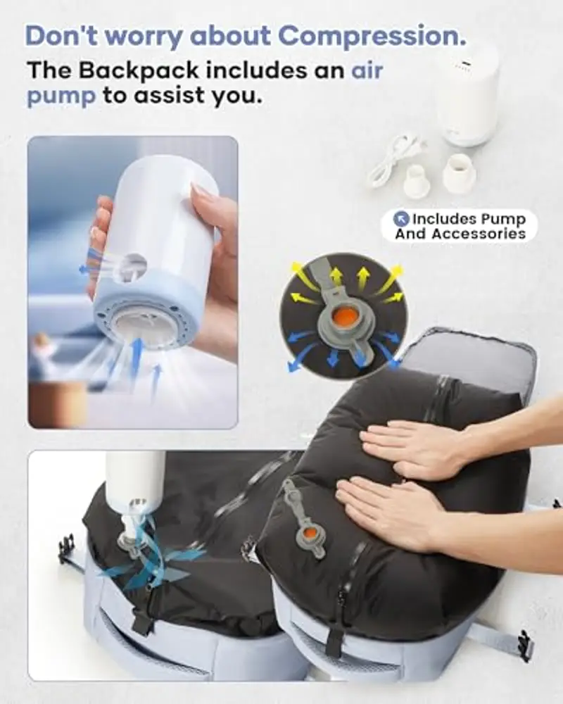 BOXSAM Zaino Sottovuoto Viaggio Con Pompa Zaino Esayjet 45x20x36 Aereo Bagaglio a Mano Borsa da Cabina per Donna Uomo Zaini 15.6 Pollici Porta PC Casual Impermeabile Daypack Grigio miniatura 2