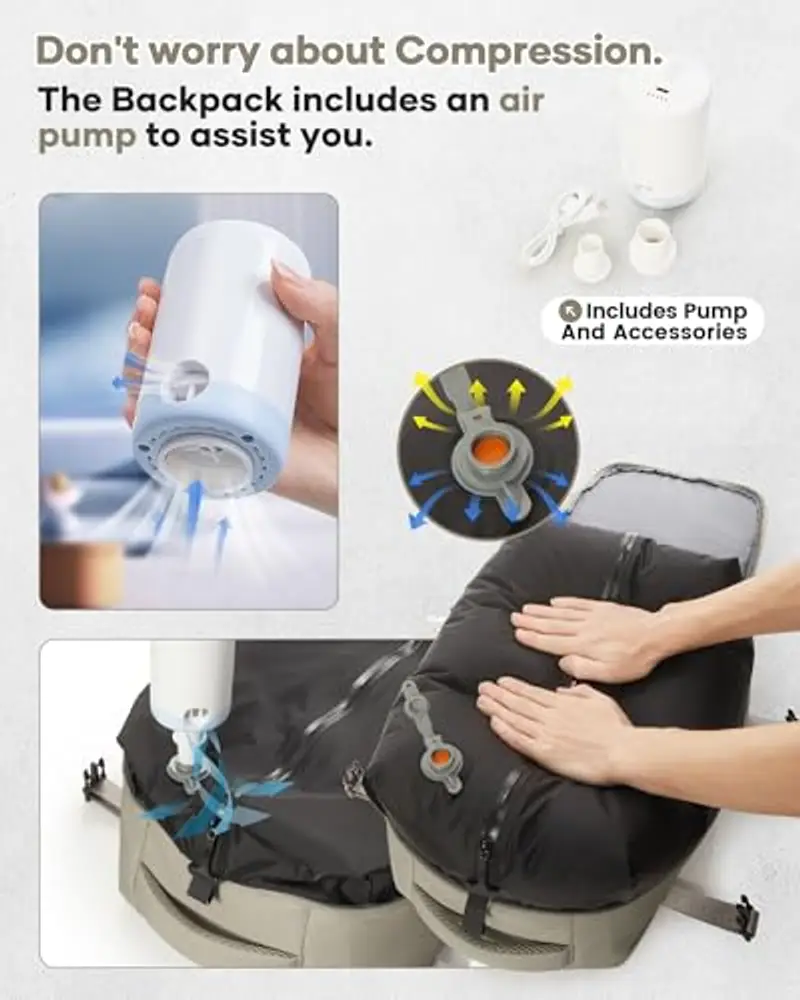 BOXSAM Zaino Sottovuoto Viaggio Con Pompa Zaino Esayjet 45x20x36 Aereo Bagaglio a Mano Borsa da Cabina per Donna Uomo Zaini 15.6 Pollici Porta PC Casual Impermeabile Daypack Marrone miniatura 2