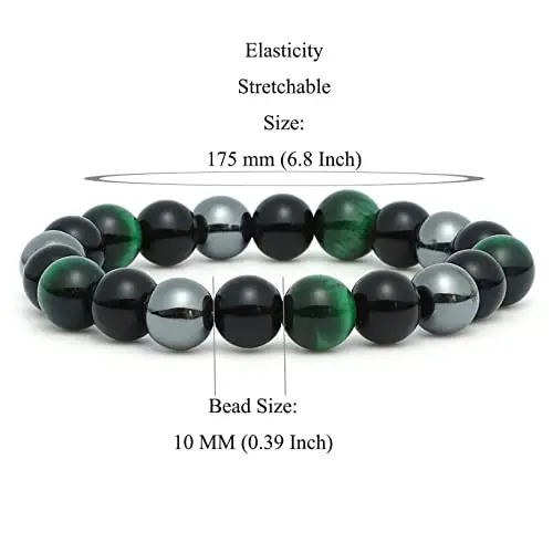 Bracciale a tripla protezione, Bracciale in cristallo di ossidiana da 10 mm, Bracciale in pietra con occhio di tigre miniatura 2