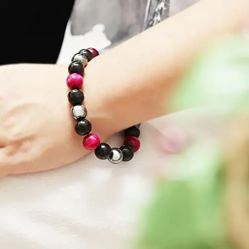 Bracciale a tripla protezione, Bracciale in pietra con occhio di tigre rosa, Bracciale con pietre preziose di miniatura 2