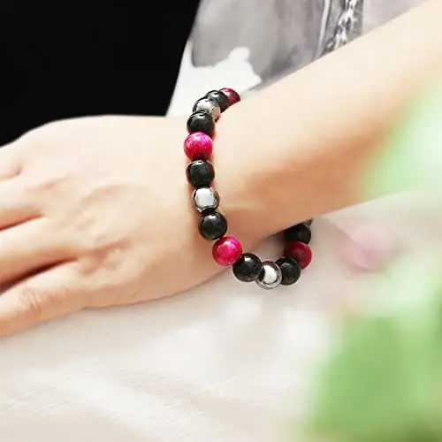 Bracciale a tripla protezione, Bracciale in pietra con occhio di tigre rosa, Bracciale con pietre preziose di miniatura 3