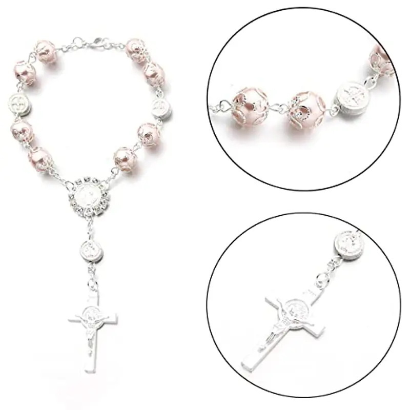 Bracciale Croce Cattolica, Bracciale Croce Cattolica Regolabile, Braccialetto di Perle Cattoliche, per Compleanni miniatura 2