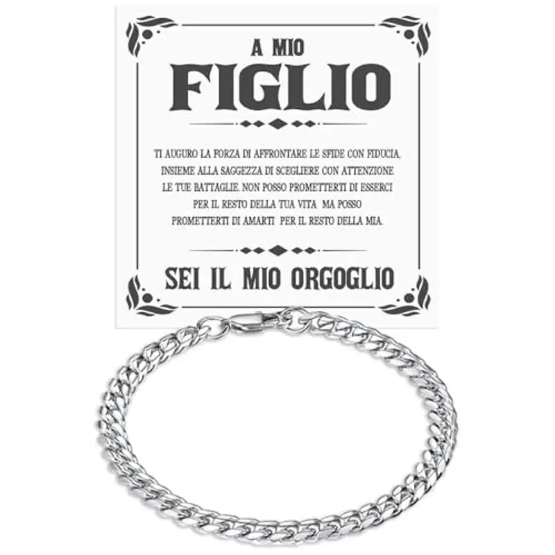 Bracciale Cubano Uomo in Acciao Inox Lucidato A mio Figlio Idea regalo compleanno - Idee Regali per lui per Natale