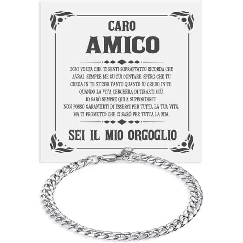 Bracciale Cubano Uomo in Acciao Inox Lucidato Caro Amico Idea regalo compleanno - Idee Regali per lui per Natale
