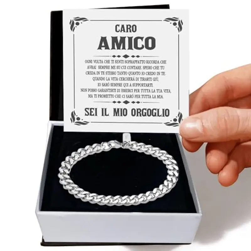 Bracciale Cubano Uomo in Acciao Inox Lucidato Caro Amico Idea regalo compleanno - Idee Regali per lui per Natale miniatura 2