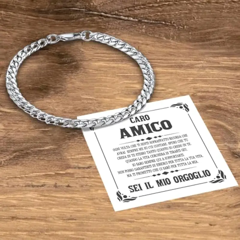 Bracciale Cubano Uomo in Acciao Inox Lucidato Caro Amico Idea regalo compleanno - Idee Regali per lui per Natale miniatura 3