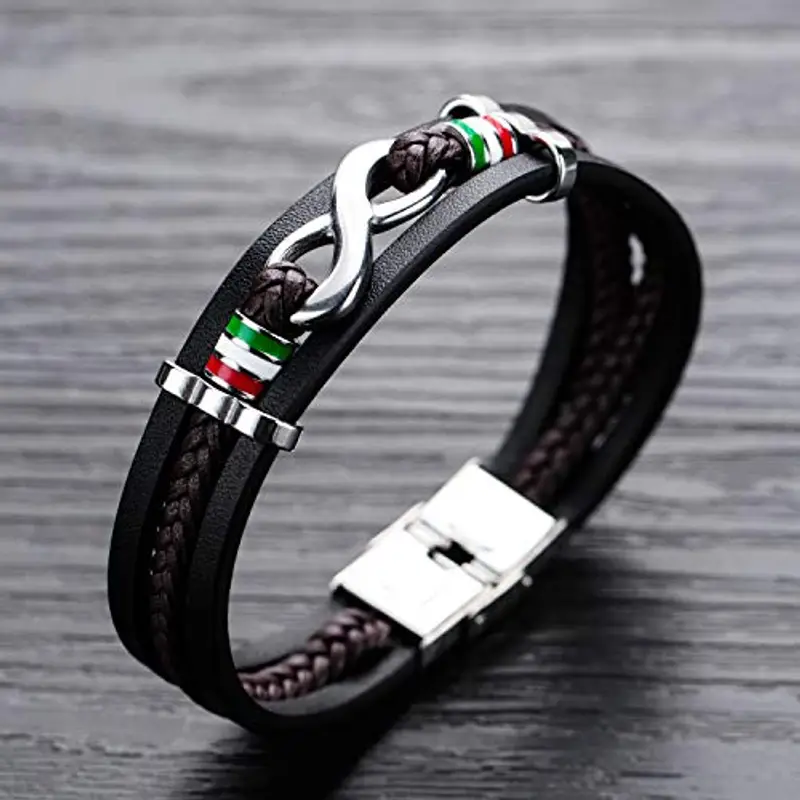 Bracciale da uomo in pelle nera intrecciata, con simbolo dell'infinito, in vera pelle, ideale come regalo, 21 cm, Pelle miniatura 2