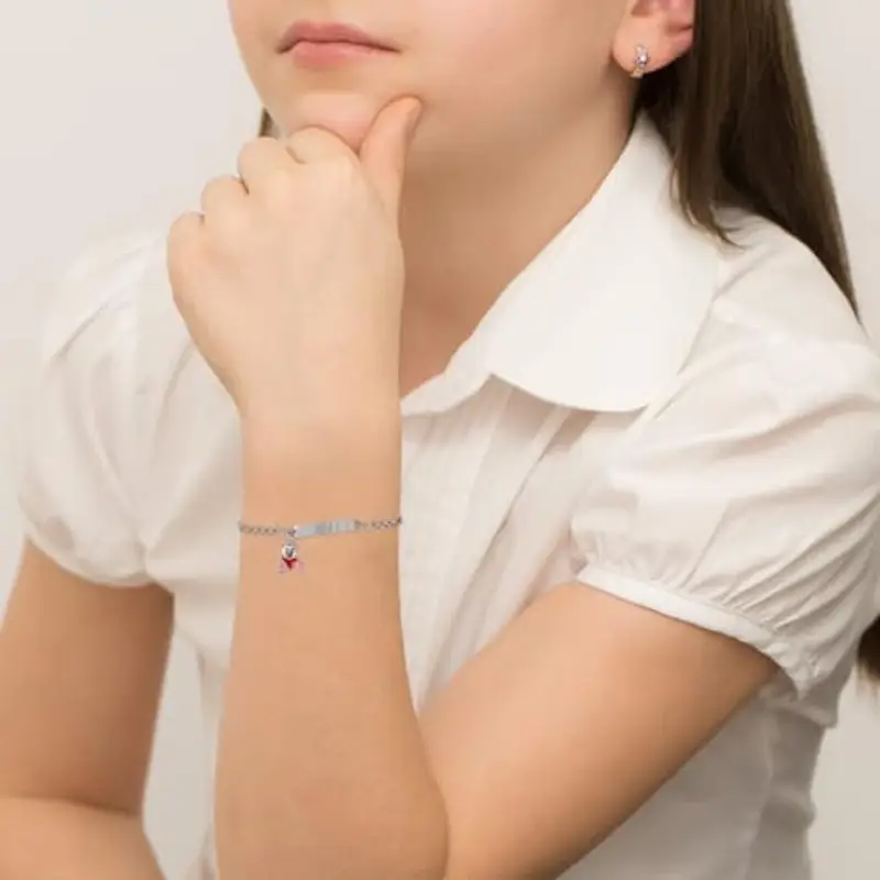 Bracciale in Argento 925 con Piastrina Personalizzabile con Nome e Orsetto Smaltato + Idea Regalo Bambina e Bambino - Braccialetto Dolce per Nascita, Battesimo, Comunione, Compleanno (Rosa) miniatura 3