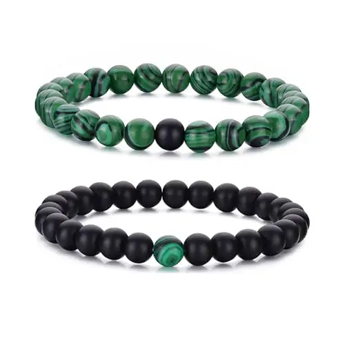 Bracciale Occhio di Tigre 8MM con Perline in Pietra Naturale e Lavica - Set Elasticizzato Regolabile con Perline di