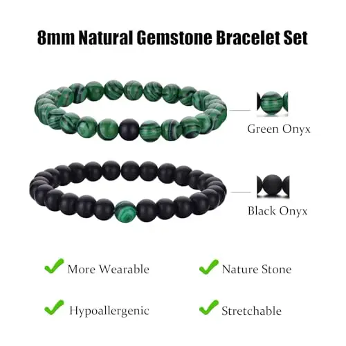 Bracciale Occhio di Tigre 8MM con Perline in Pietra Naturale e Lavica - Set Elasticizzato Regolabile con Perline di miniatura 3