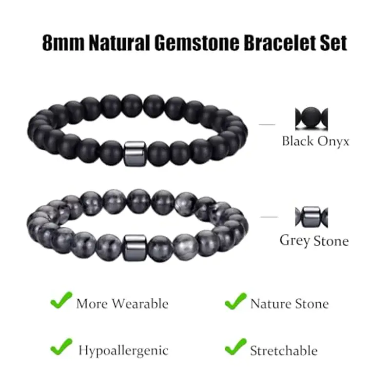 Bracciale Occhio di Tigre per Uomo 8MM Bracciale con Perline in Pietra Naturale Set Braccialetti Elasticizzati in miniatura 3