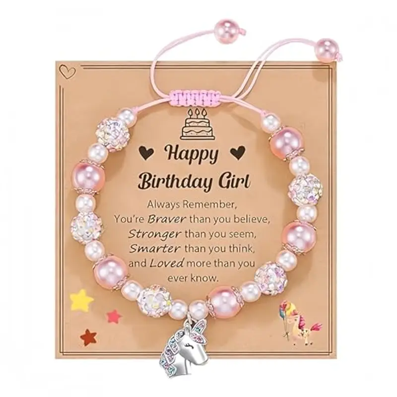 Bracciale Unicorno per Ragazze Diamanti Bracciale Rosa Intrecciato con Bracciale Bambina Regalo,Unicorno Applicabile a per Regalare a Persone Importanti in Occasione di Compleanni e Natale
