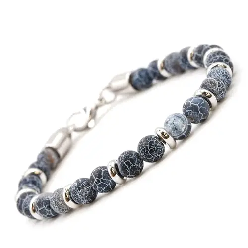 Bracciale Uomo Acciaio - Bracciale Donna Acciaio - Unisex, Sfere Colorate 6 mm, Lunghezza 18+3 cm - Pietre Rondelle e