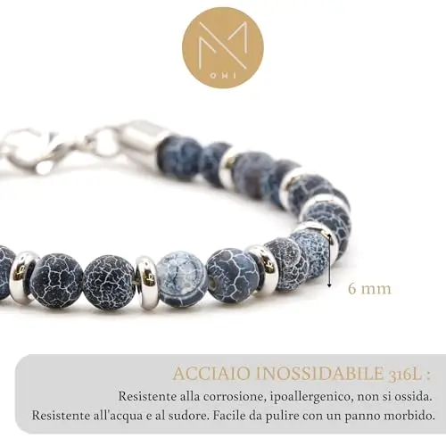 Bracciale Uomo Acciaio - Bracciale Donna Acciaio - Unisex, Sfere Colorate 6 mm, Lunghezza 18+3 cm - Pietre Rondelle e miniatura 2