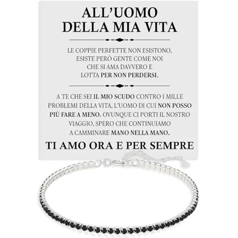 Bracciale Uomo All'Uomo della Mia Vita Argento Sterling 925 Compleanno Idee Regali per lui, Bracciale Fidanzati Tennis