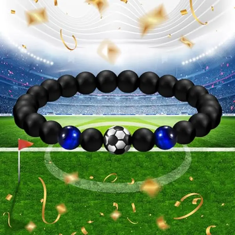 Braccialetto da calcio per ragazzi con pietra naturale 3D, per 5, 6, 7, 8, 9, 10, 11, 12 anni, per compleanno, Halloween, Natale miniatura 2