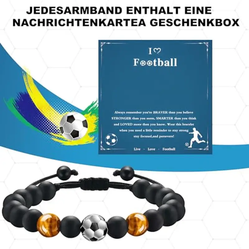 Braccialetto da calcio, regalo per ragazi, per ragazi, ragazzi, ragazzi, idea regalo per figlio, adolescente, nipote, fratello, 5, 6, 7, 8, 9, 10, 11, 12 anni regao di compleanno X-Large corde (A) miniatura 2