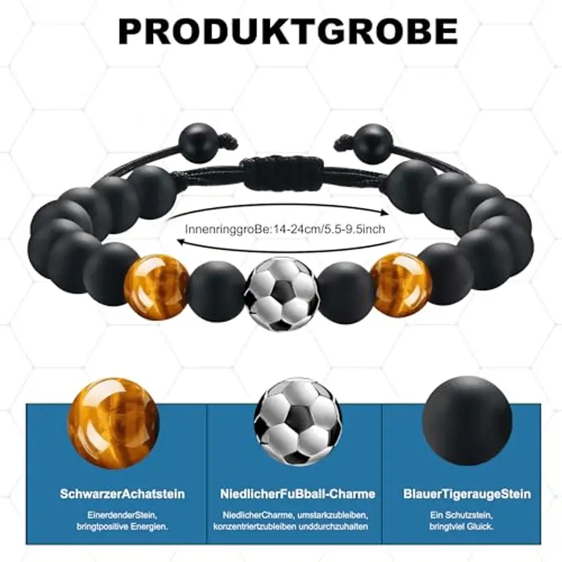 Braccialetto da calcio, regalo per ragazi, per ragazi, ragazzi, ragazzi, idea regalo per figlio, adolescente, nipote, fratello, 5, 6, 7, 8, 9, 10, 11, 12 anni regao di compleanno X-Large corde (A) miniatura 3