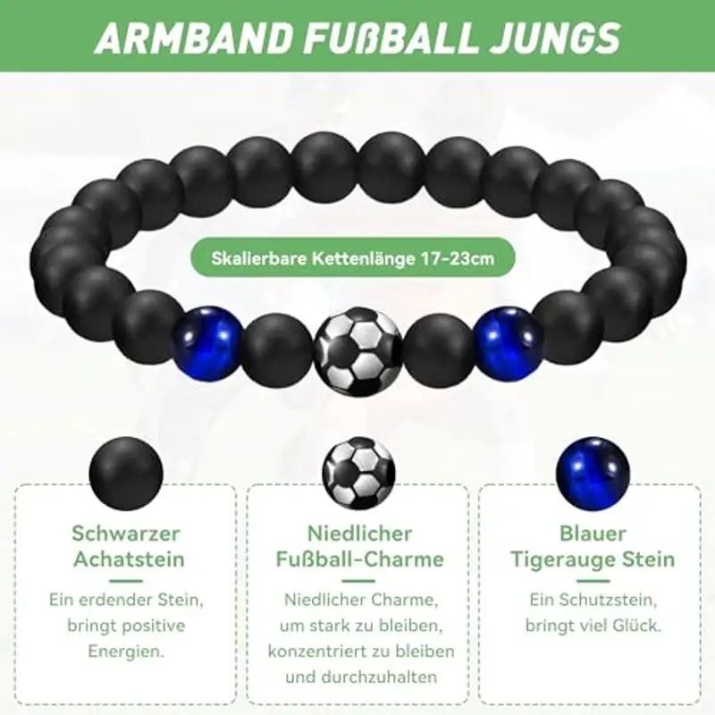 Braccialetto da calcio, regalo per ragazi, per ragazi, ragazzi, ragazzi, idea regalo per figlio, adolescente, nipote, fratello, 5, 6, 7, 8, 9, 10, 11, 12 anni regao di compleanno X-Large corde (D) miniatura 2