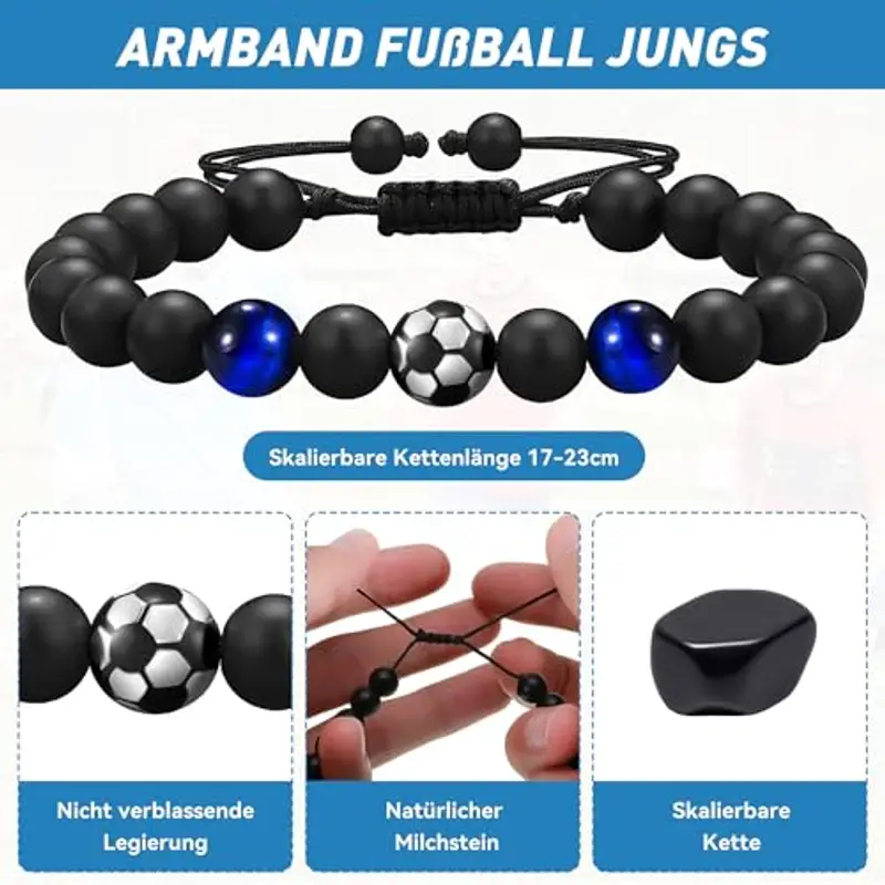 Braccialetto da calcio, regalo per ragazzi, per ragazzi, ragazzi, ragazzi, idea regalo per figlio, adolescente, nipote, fratello, 5, 6, 7, 8, 9, 10, 11, 12 anni, regalo di compleanno, X-Large, corde miniatura 2