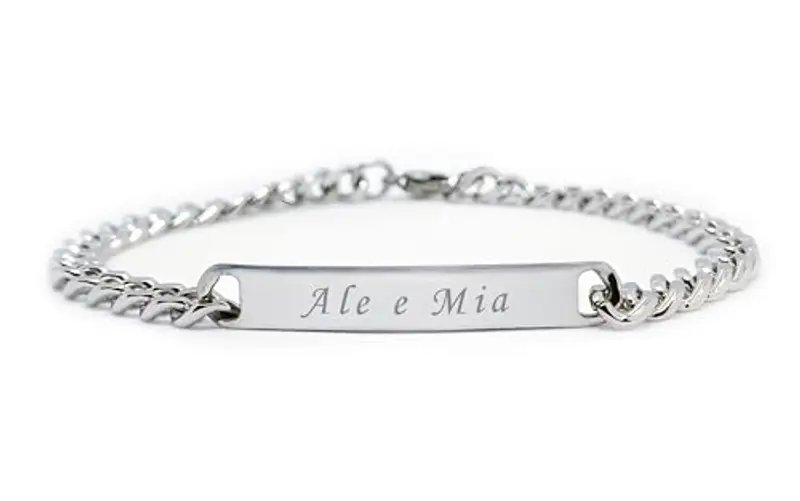 Braccialetto Incisione Uomo o Donna Personalizzabile | Bracciale Catena con piastrina personalizzato in acciaio inossidabile