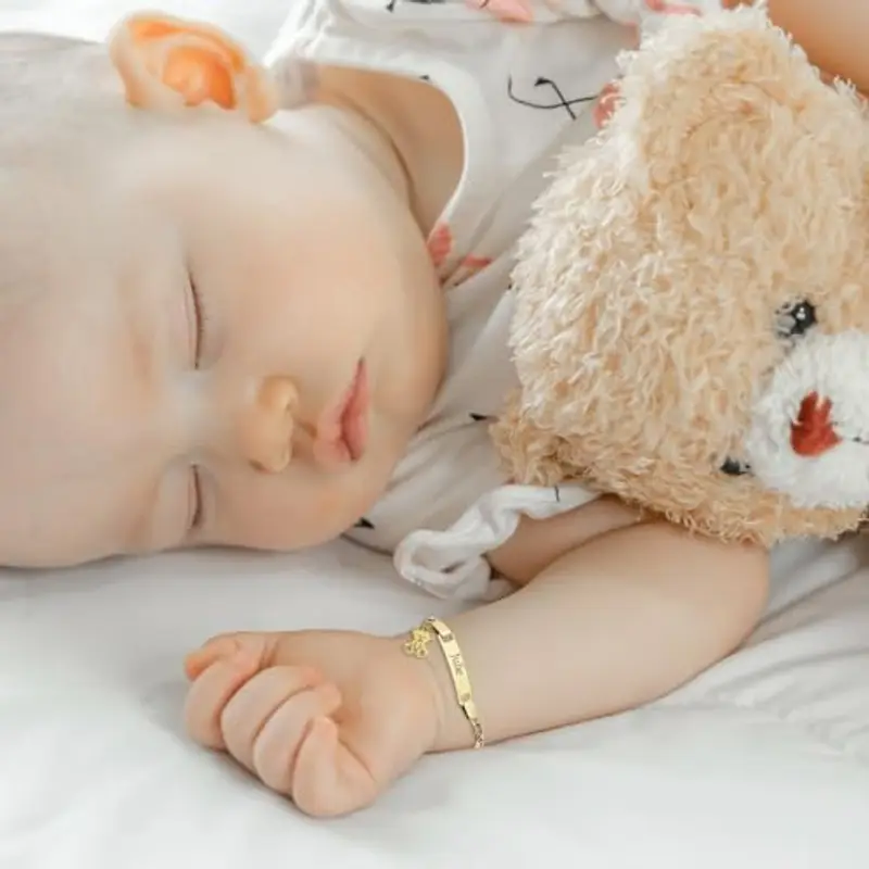 Braccialetto personalizzato per neonati con incisione personalizzata Nome/Data di nascita/Braccialetti in acciaio miniatura 2