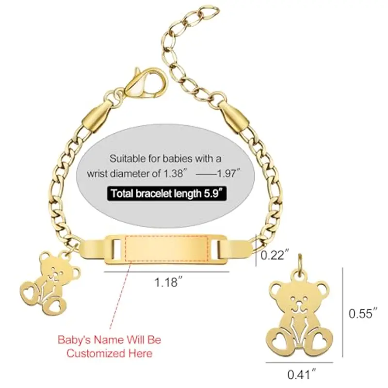 Braccialetto personalizzato per neonati con incisione personalizzata Nome/Data di nascita/Braccialetti in acciaio miniatura 3