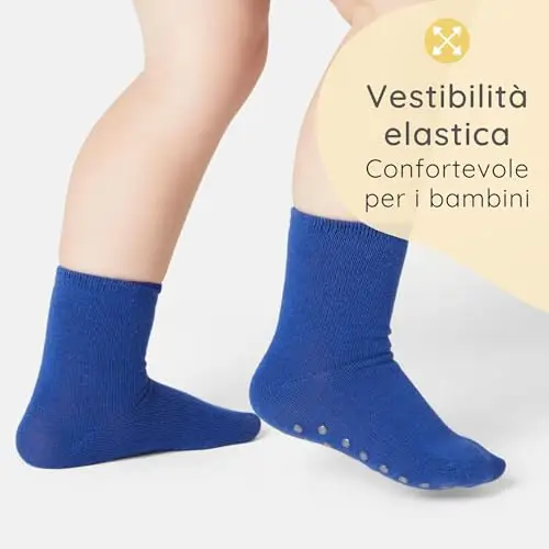 Bramble & Bear confezione da 6/12 Calzini unisex per bambini, Calzini antiscivolo con struttura in morbido cotone, Blu miniatura 2