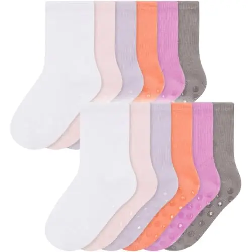 Bramble & Bear confezione da 6/12 Calzini unisex per bambini, Calzini antiscivolo con struttura in morbido cotone, Blu