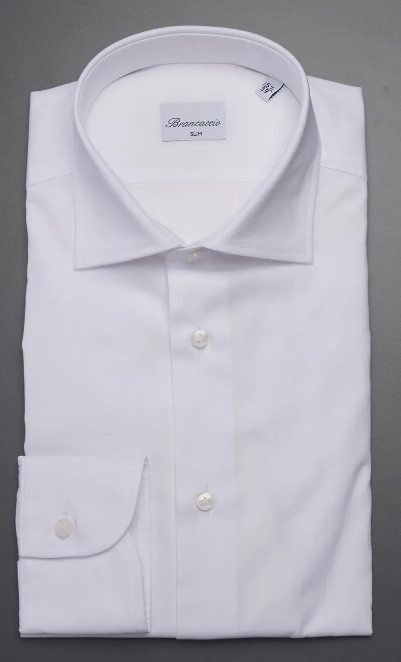 Camicia brancaccio bianca operata collo giò slim fit, colore bianco