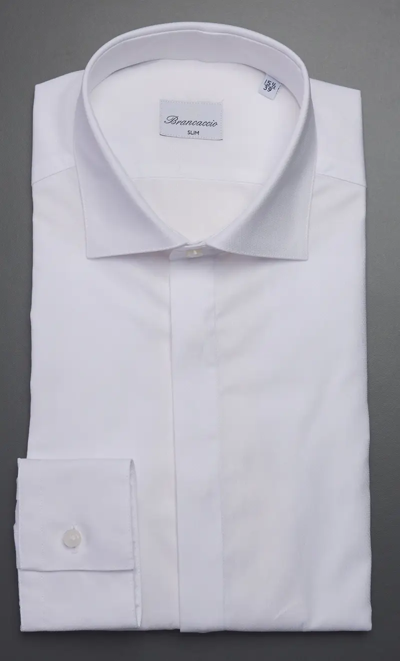 Camicia brancaccio bianca operata slim fit polso gemello, colore bianco