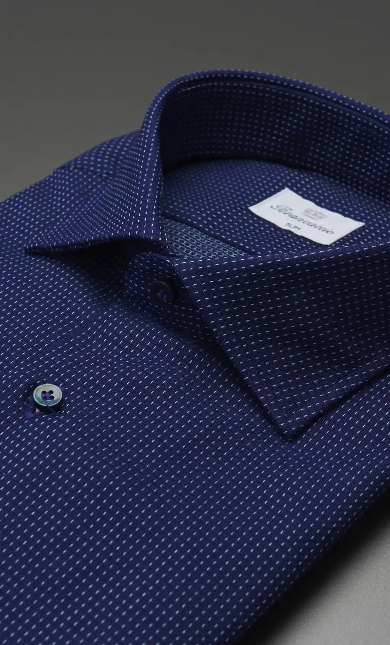 Camicia brancaccio micro fantasia collo giò blu, colore blu miniatura 2