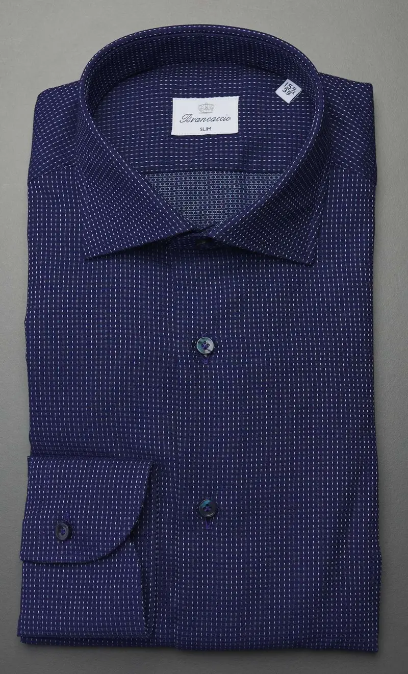 Camicia brancaccio micro fantasia collo giò blu, colore blu