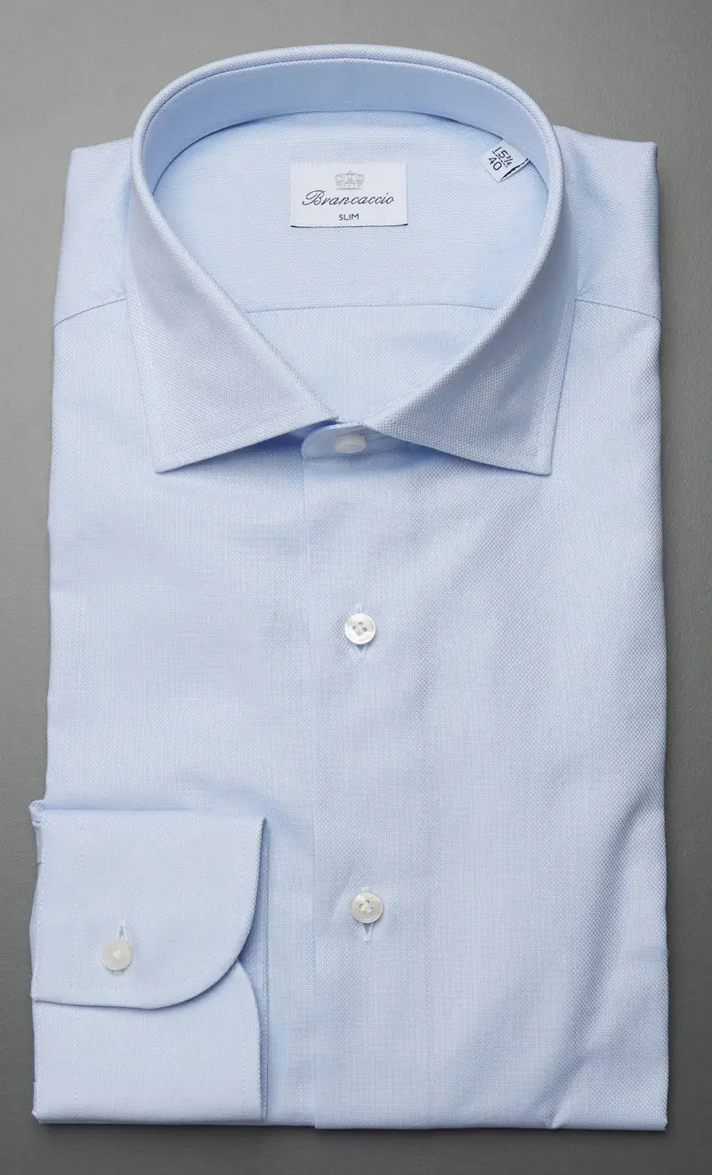 Camicia brancaccio micro operata collo giò celeste, colore celeste