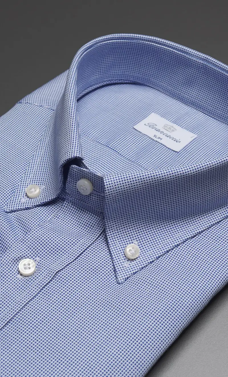 Camicia brancaccio micro quadro button down, colore celeste miniatura 2