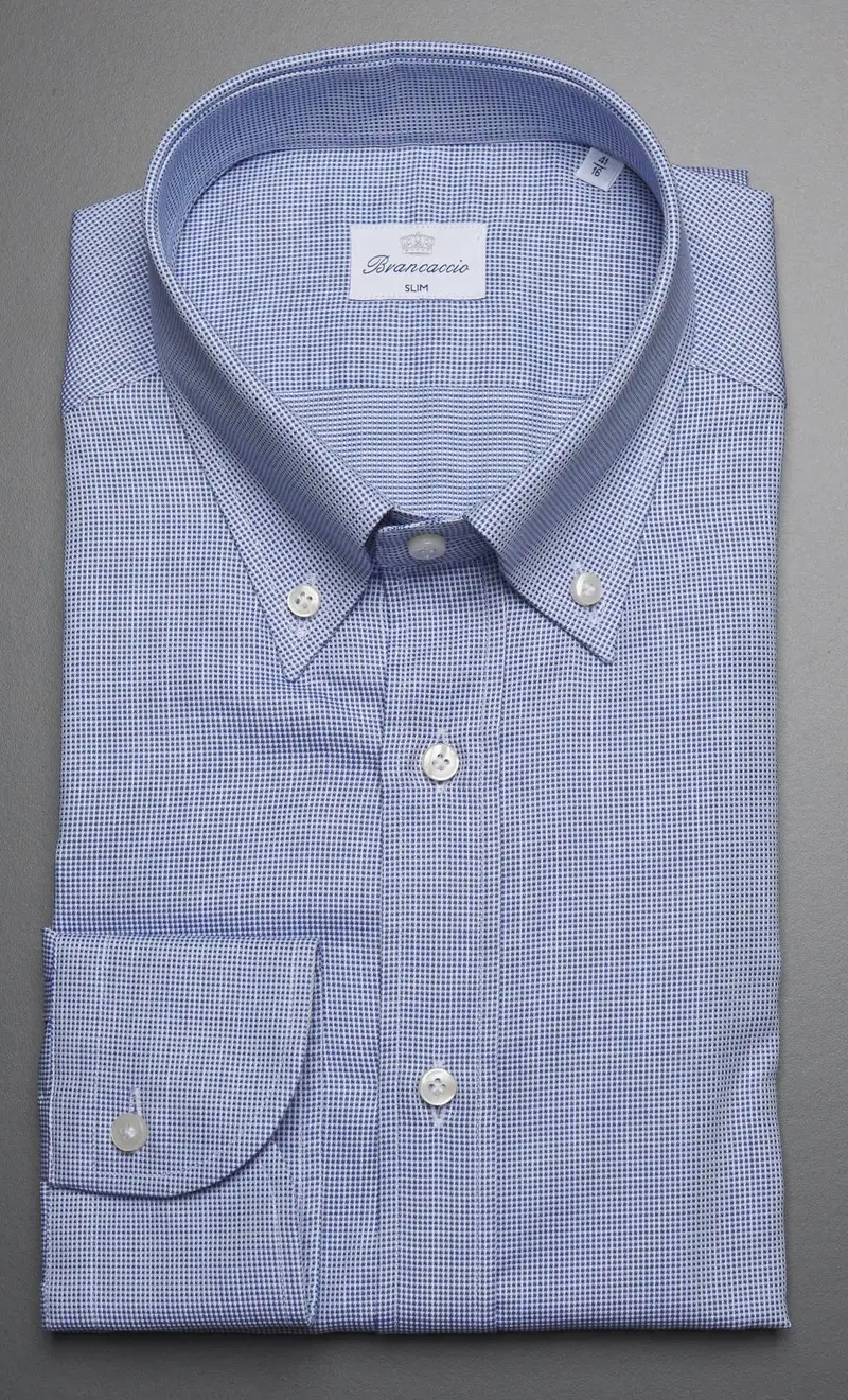 Camicia brancaccio micro quadro button down, colore celeste